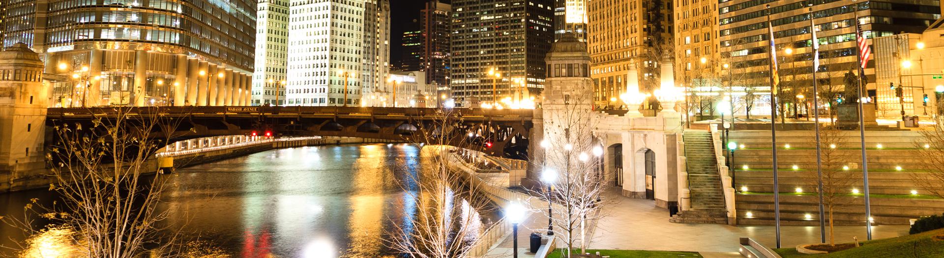 Chicago riverwalk at night