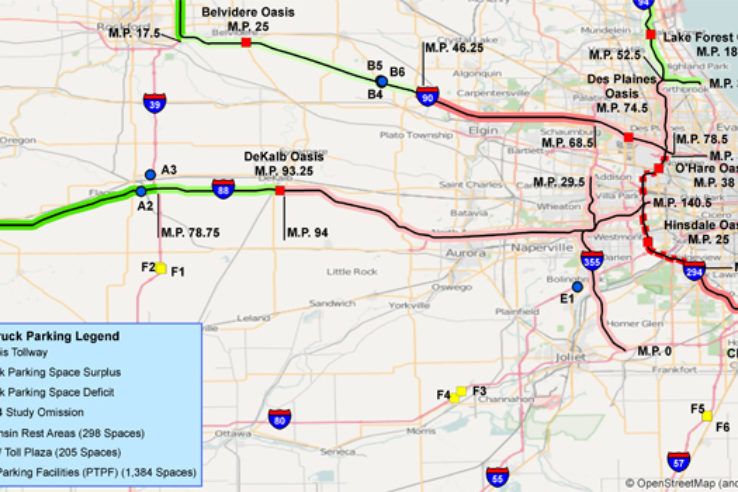 Illinois Tollway Systemwide Map with Truck Parking legend