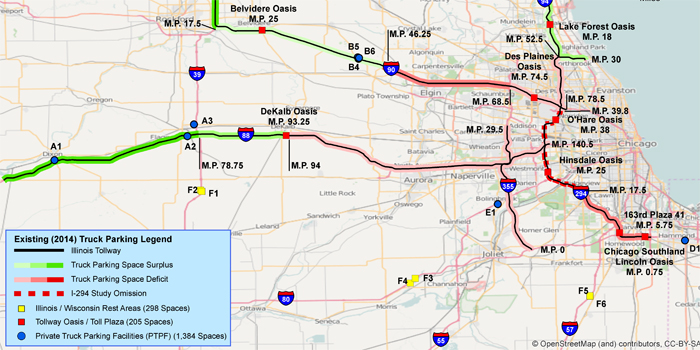 Illinois Tollway Systemwide Map with Truck Parking legend