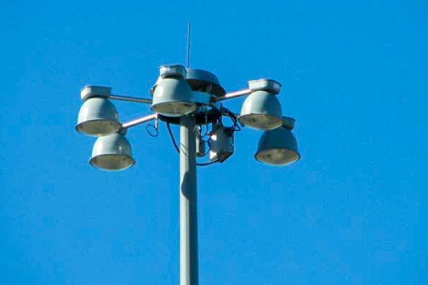 Street lighting on blue sky background